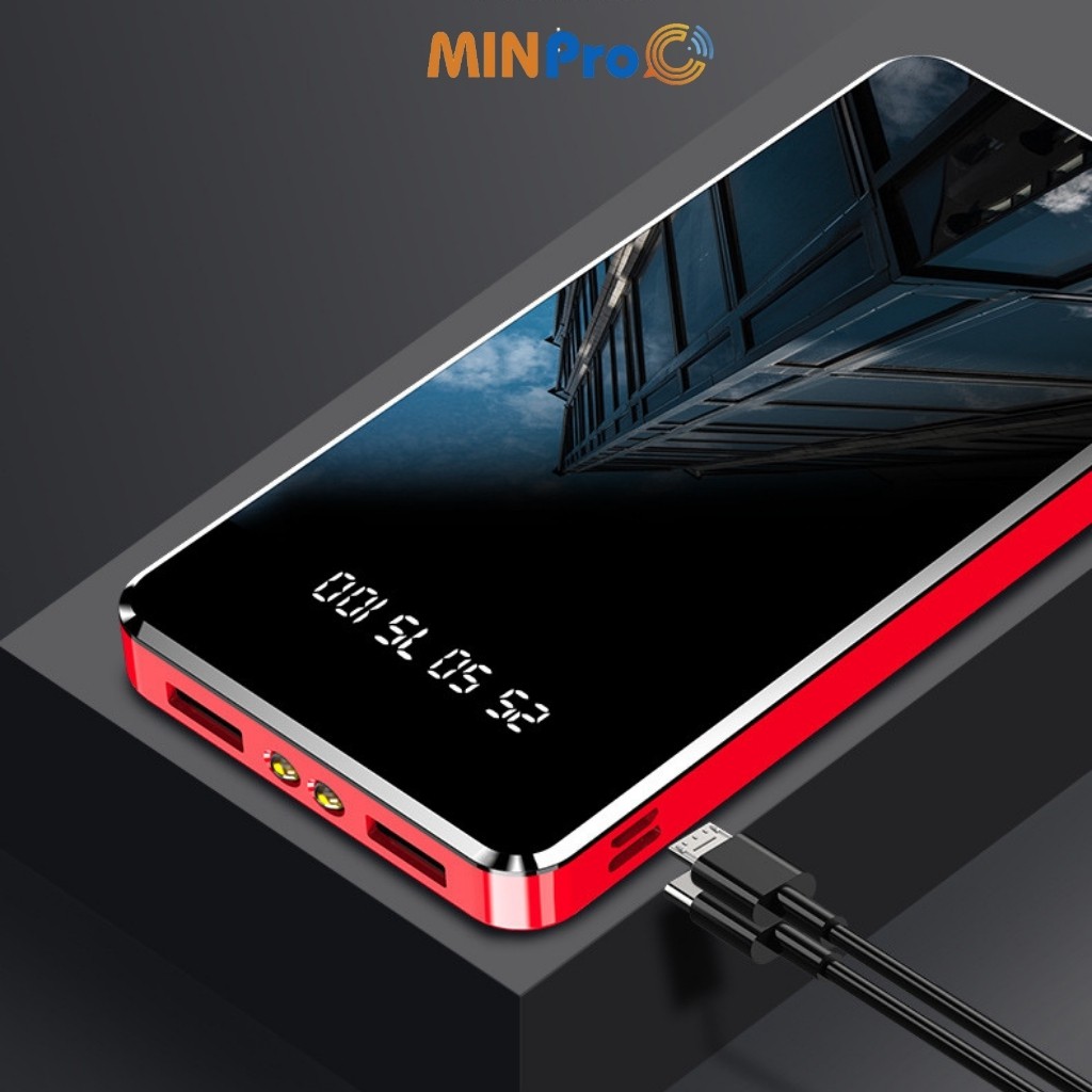 Pin sạc dự phòng MINPRO 10000mAh hình chữ nhật mini, nhỏ gọn, tặng kèm dây cáp 3 đầu và có miếng đỡ điện thoại