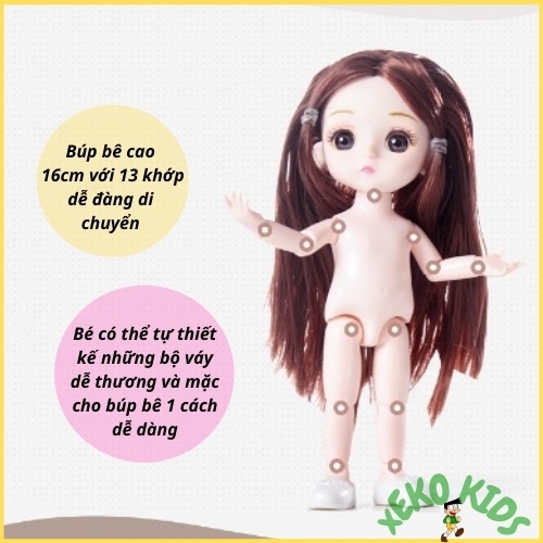 Bộ đồ chơi búp bê công chúa, búp bê chibi cho bé gái 2 3 4 5 6 7 8 tuổi. Trò chơi nhập vai cho con gái XEKO9