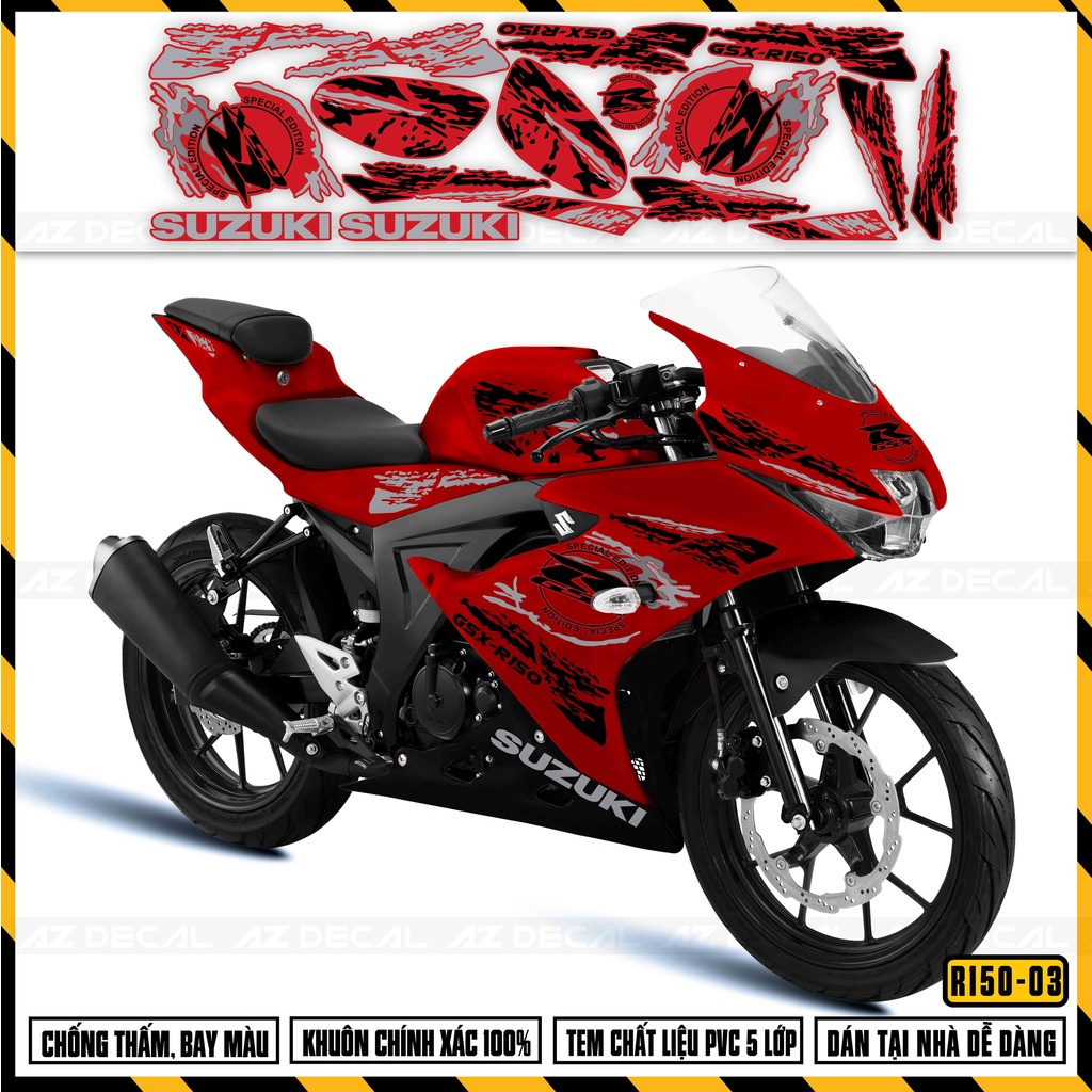 Tem Xe Suzuki Gsx R150 Special Edition | Gsx R150-03 | Decal Rời Cắt Sẵn Dễ  Dán Cho Xe Sơn Đen, Trắng, Xanh, Đỏ | Shopee Việt Nam