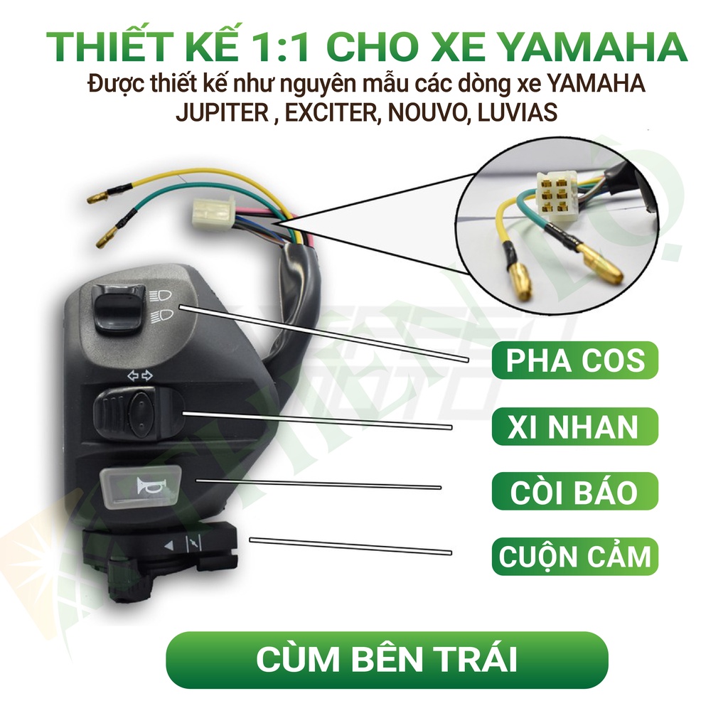 Bộ cùm công tắc cao cấp cho xe YAMAHA Exciter 135, EX135s EX4 số, Nouvo, Jupiter MX, Mio  của Thiên Lộ