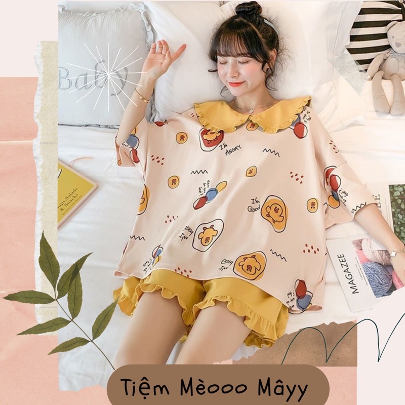 Đồ Ngủ 🌸Bộ Đồ Ngủ Nữ Ngắn Tay Xinh Xắn Cổ Bèo Mùa Hè Cute Phong Cách Hàn Quốc-Tiệm Mèoo Mâyy