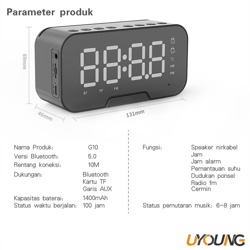 Loa không dây Bluetooth AUX Mini Đồng hồ báo thức di động Loa Bluetooth FM Radio