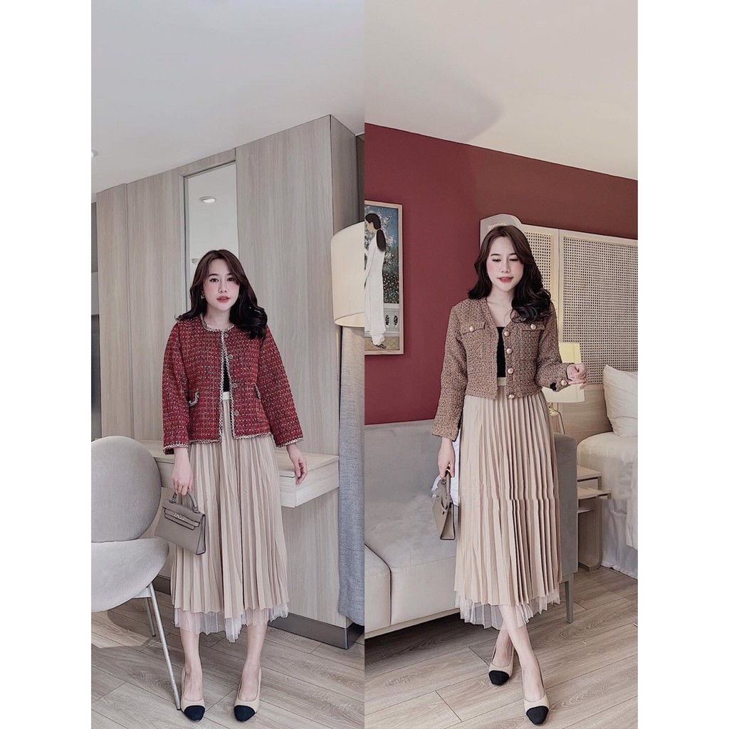 [HÀNG ĐẸP] Chân Váy Nữ Xếp Ly Hai Lớp Nhũ Và Ren Dáng Midi_Dịu Dàng_Tôn Dáng | BigBuy360 - bigbuy360.vn