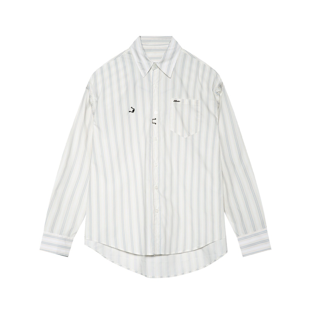 Áo sơ mi nam nữ sọc xanh gắn kim loại