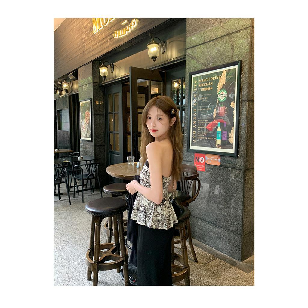 Porozi Áo croptop In Họa Tiết Mực In Phong Cách Thái Lan Thời Trang Mùa Hè Xinh Xắn Cho Nữ