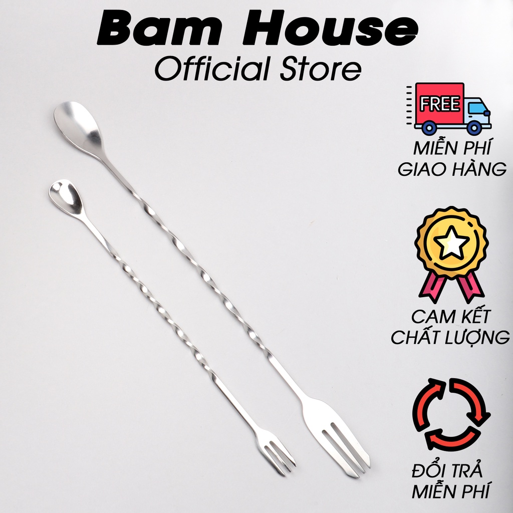 Muỗng khuấy inox pha chế quầy bar Bam House 2 đầu cao cấp MKQB01– Barspoon