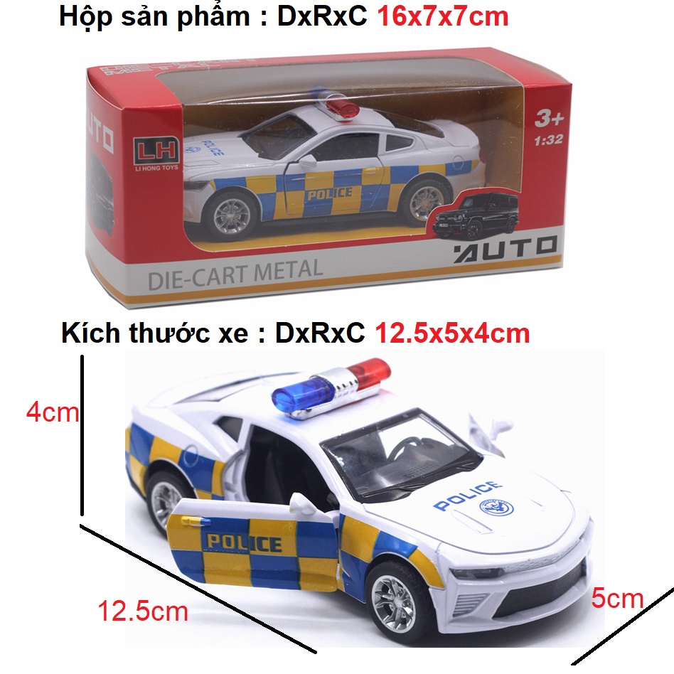 Mô hình xe ô tô cảnh sát mini bằng sắt tỉ lệ 1:32 xe đồ chơi trẻ em có âm thanh và đèn mở được 2 cửa