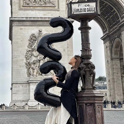 Bong Bóng Hình Số 0-9 Màu Trắng Đen Bằng Lá Nhôm Kỹ Thuật Số Trang Trí Tiệc Sinh Nhật