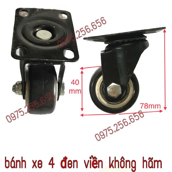 Bánh Xe 4 đen viền không phanh