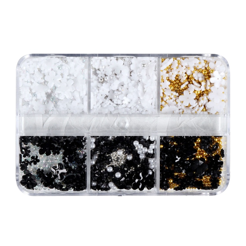 Hộp Đựng Phụ Kiện Trang Trí Móng Nghệ Thuật 6 Ngăn Hình Hoa Năm Cánh Bằng Nhựa Resin Màu Vàng / Bạc