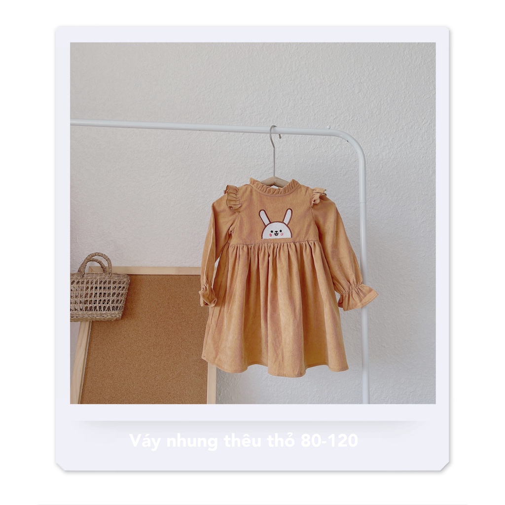 B527- VÁY NHUNG TĂM THÊU THỎ TRẮNG