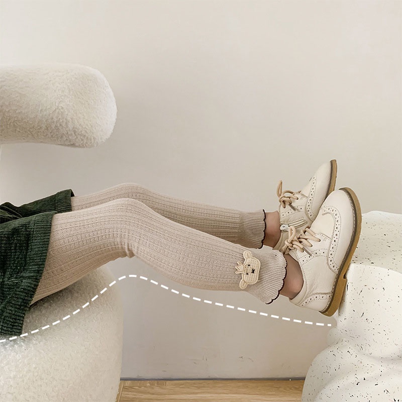 Quần Legging Cotton Kẻ Sọc Màu Trơn Co Giãn Giữ Ấm Mùa Thu Đông Họa Tiết Gấu Hoạt Hình Dễ Thương Cho Bé Gái