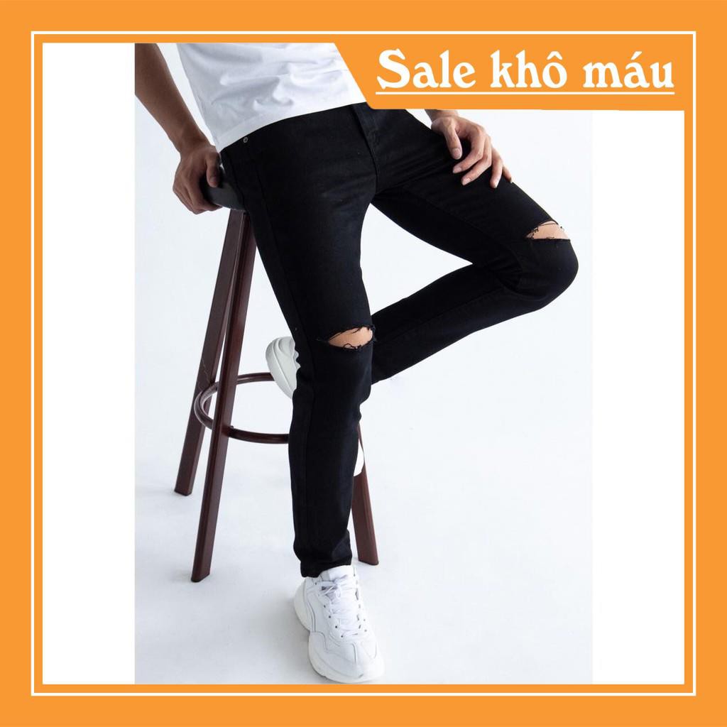 Quần jeans rách gối nam ống slim fit co giãn dày dặn bền đẹp dáng ôm vải (Shop bán tình yêu cuộn vào sản phẩm) -vt1