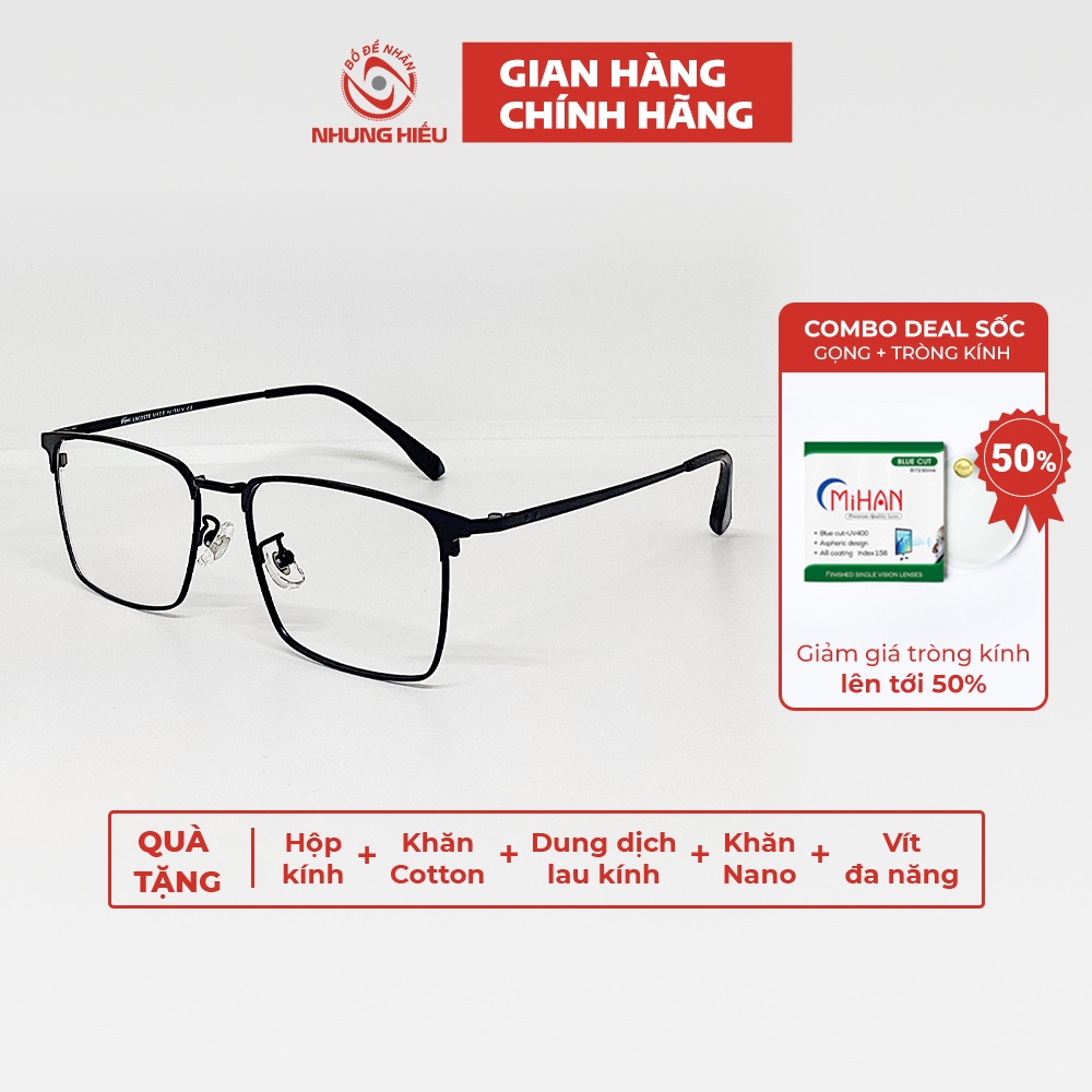 Gọng kính cận nam NHUNG HIẾU dáng chữ nhật 18007 titan cao cấp