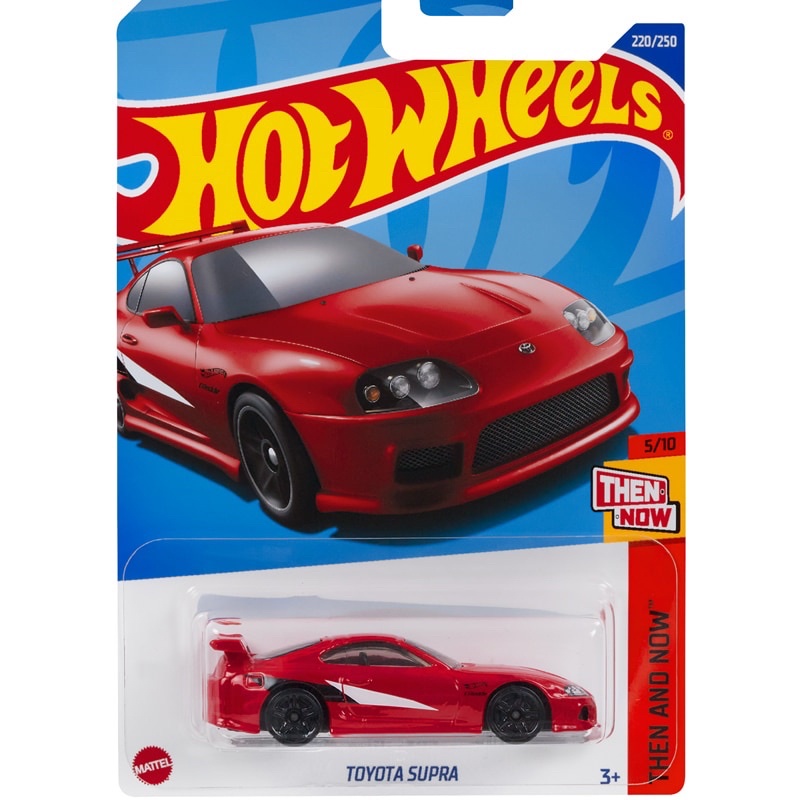 Xe mô hình Hot Wheels Basic Toyota Supra đỏ sọc trắng,card Mĩ hotwheels