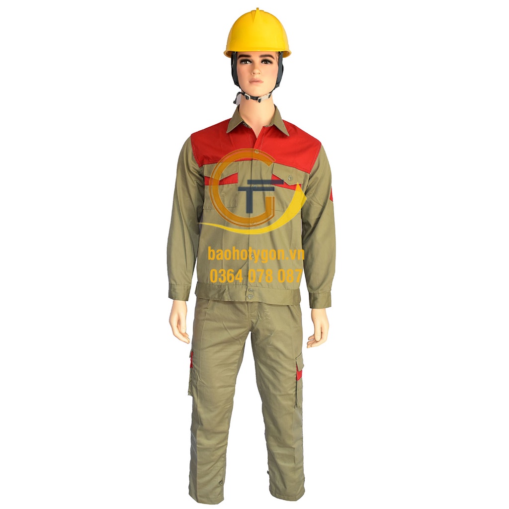 Quần áo bảo hộ lao động xám đậm phối đỏ cao cấp
