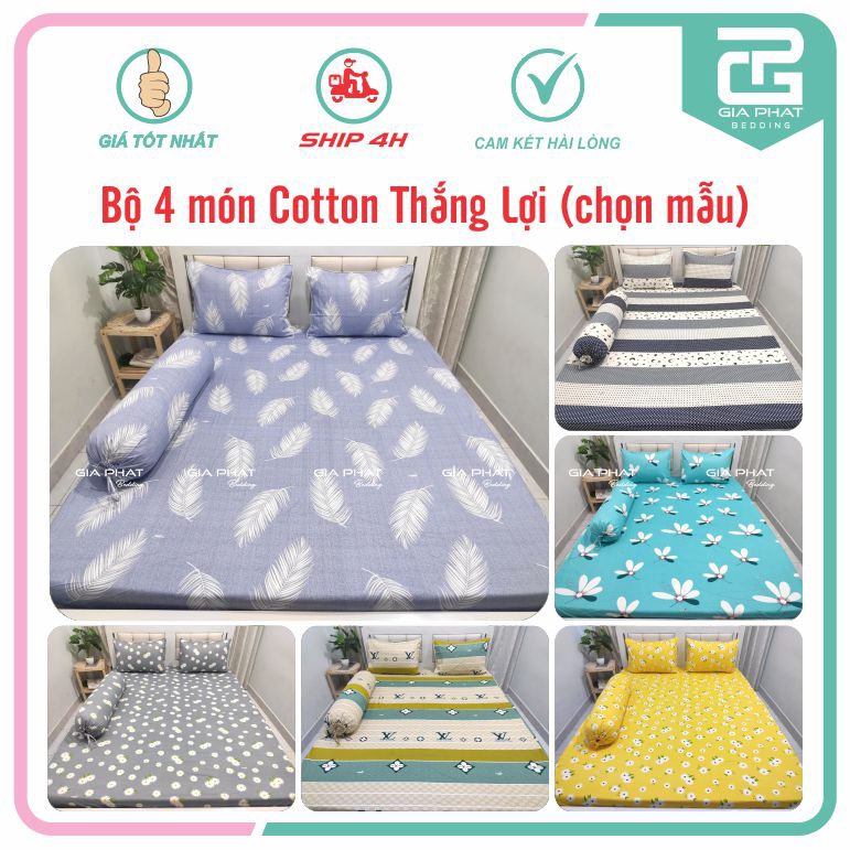 [ Link 1] Bộ ga giường 100% Cotton Thắng Lợi 4 món chuẩn logo (không áo gối, được chọn mẫu)