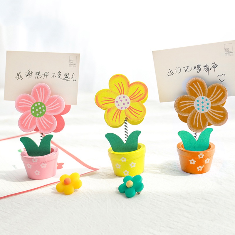 Giá Đỡ Chậu Hoa/Giấy Ghi Chú/Ảnh Để Bàn Bằng Gỗ Hình Bông Hoa Mini Trang Trí Văn Phòng/Trường Học