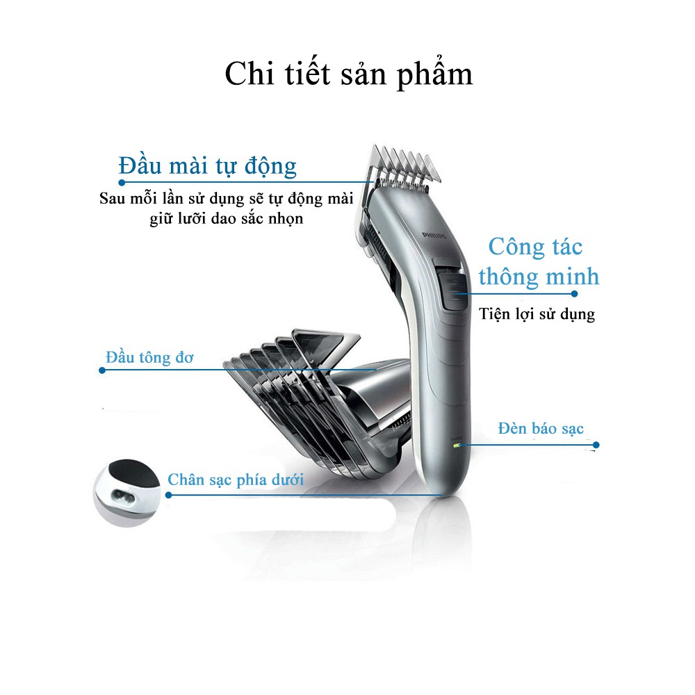 Tông đơ cắt tóc Philips QC5130 lưỡi bằng thép không gỉ chế độ tự mài, dùng cho cả trẻ em và người lớn