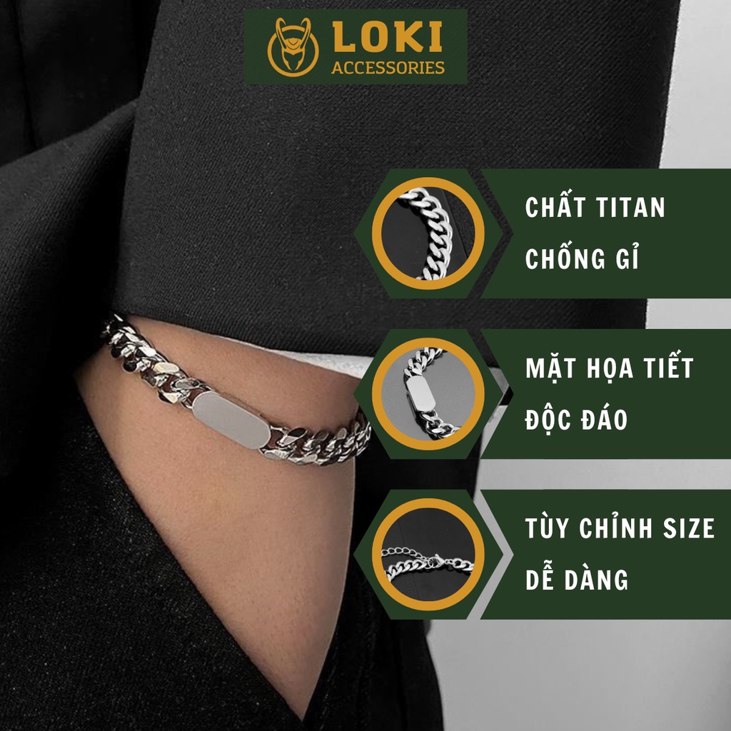 Vòng Tay Nam Lắc Tay Unisex Thời Trang Đeo Tay Nam Nữ Basic Loki Accessories Màu Bạc - Vòng Tay Square