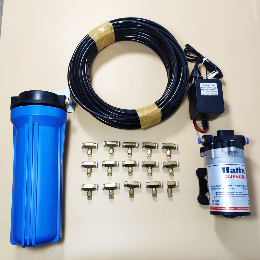 Bộ máy phun sương làm mát haita cực mạnh mẽ 5,10,20,30,40,45 béc trọn bộ dùng làm mát nhà, mát quán cafe,phun tưới lan