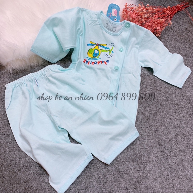 Bộ tay dài jou màu cho bé 3-9kg-Vải cotton 100%