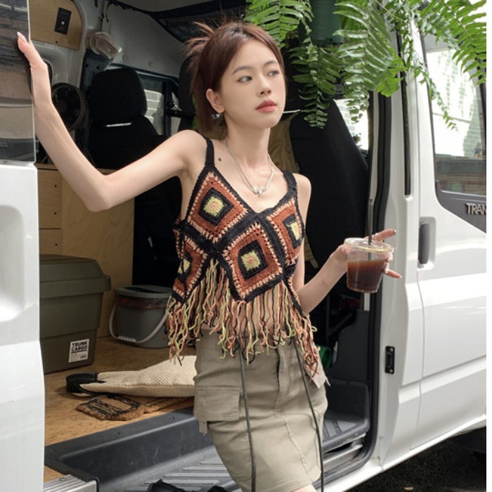 Áo Hai Dây Phối Ren Tua Rua Phong Cách Bohemian Thời Trang Cho Nữ