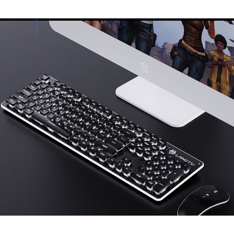 Bộ bàn phím và chuột không dây Wireless LangTu LT600 phím tròn, bấm silent, có đèn Led