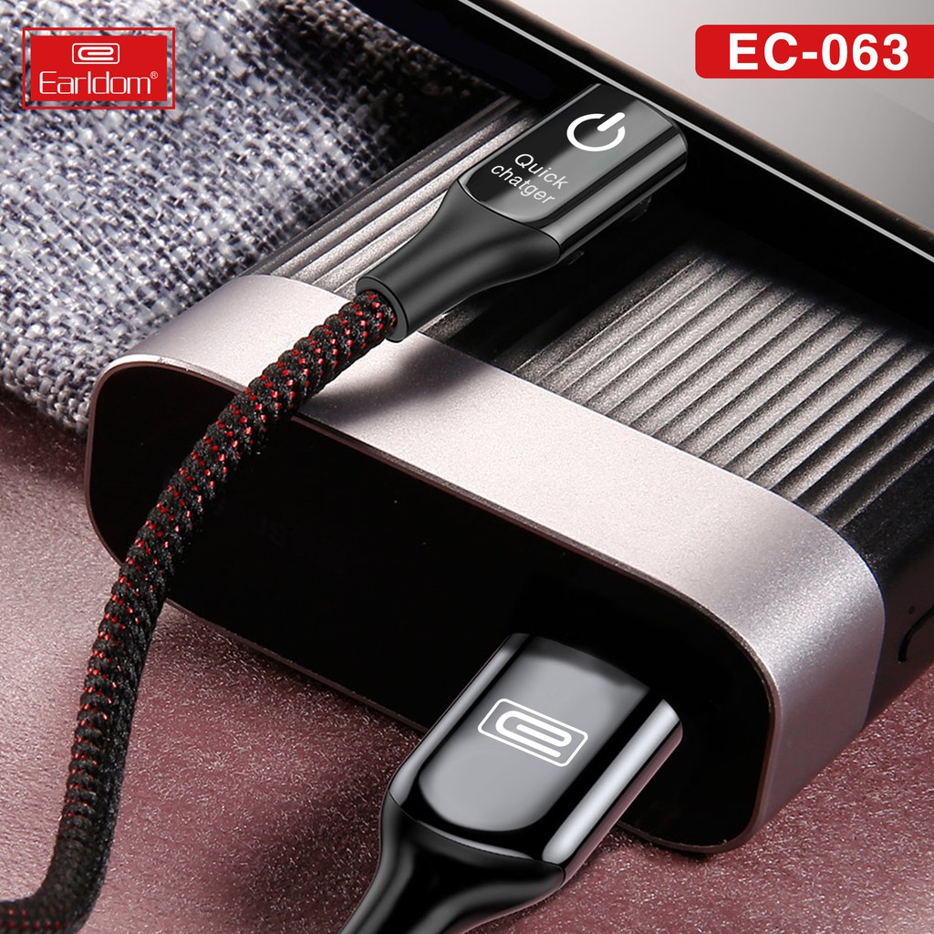 Cáp sạc Earldom EC-063 có đèn báo sạc điện, dây sạc nhanh bọc dù cho các loại điện thoại - Beetech