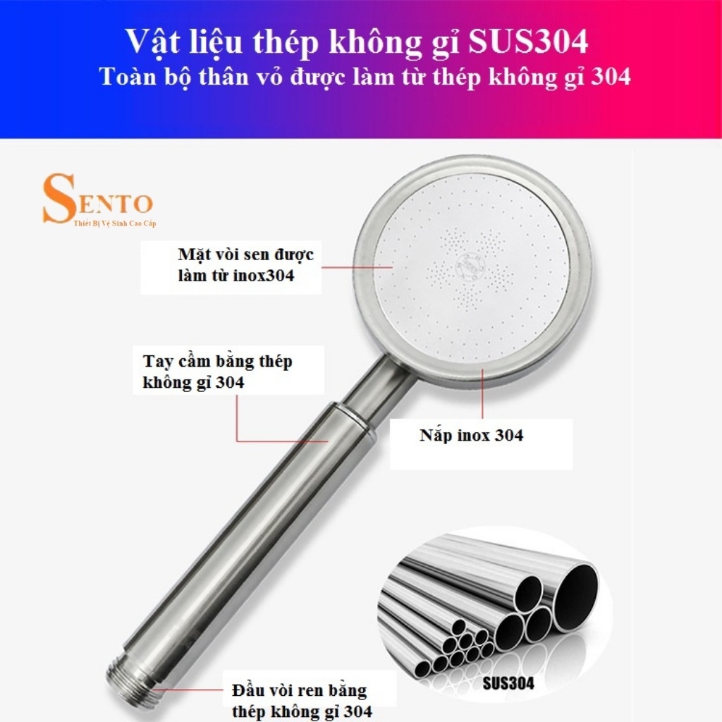 Vòi sen tăng áp inox nóng lạnh SENTO thiết bị nhà tắm ST27