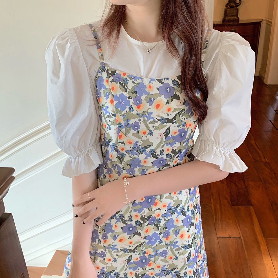 Đầm Hai Dây Họa Tiết Hoa Phong Cách Pháp Thời Trang Mùa Hè Hàng Mới 2022