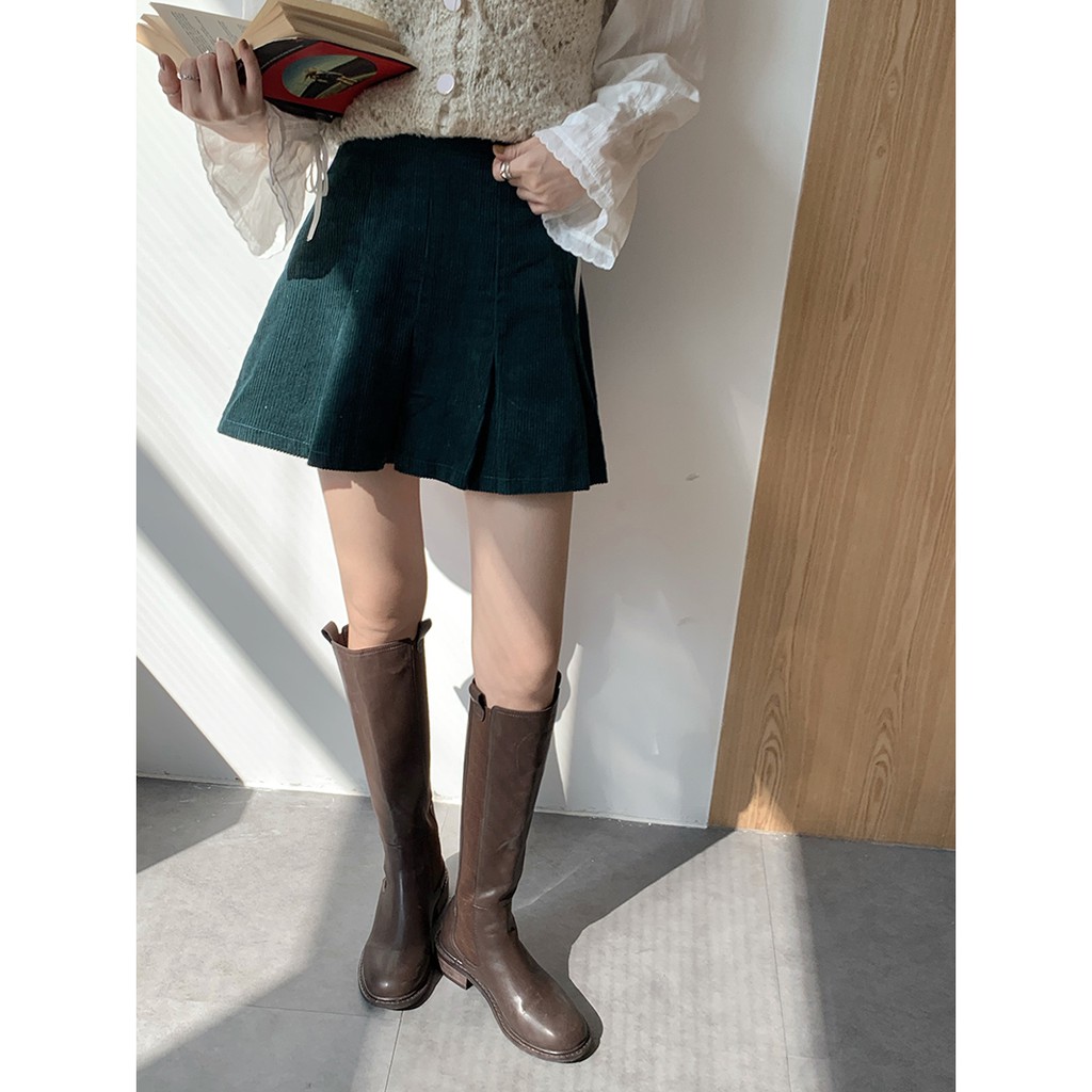 Cocory vn Chân Chân Váy Ngắn Lưng Cao Xếp Ly Kiểu Vintage Thiết Kế Đơn Giản Dễ Phối Đồ