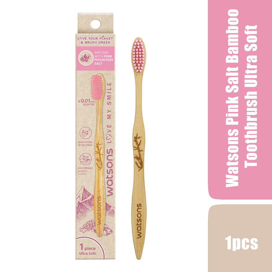 Bàn Chải Watsons Love My Smile Pink Salt Bamboo Toothbrush Ultra Soft Thân Thiện Môi Trường 1 Cây