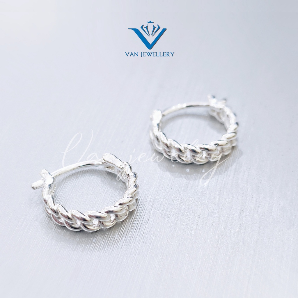 Khuyên tai bạc Khuyên móc xích đơn cổ điển phong cách Van jewelry V10168