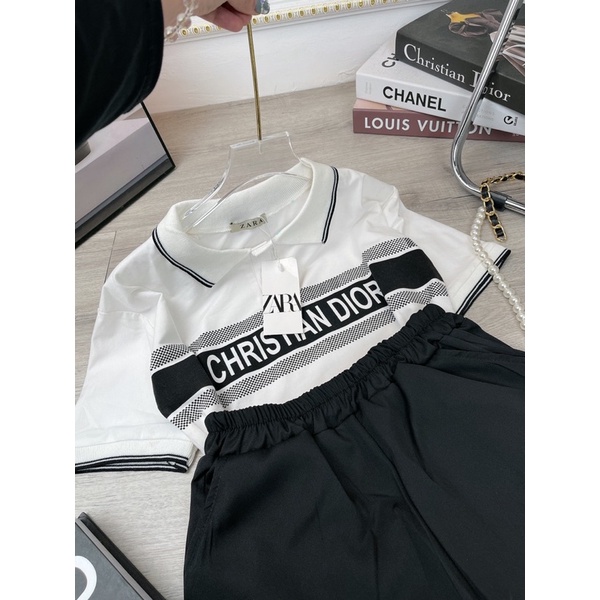Set áo polo mix quần sooc đùi bộ đùi cotton áo cổ bẻ quần đen
