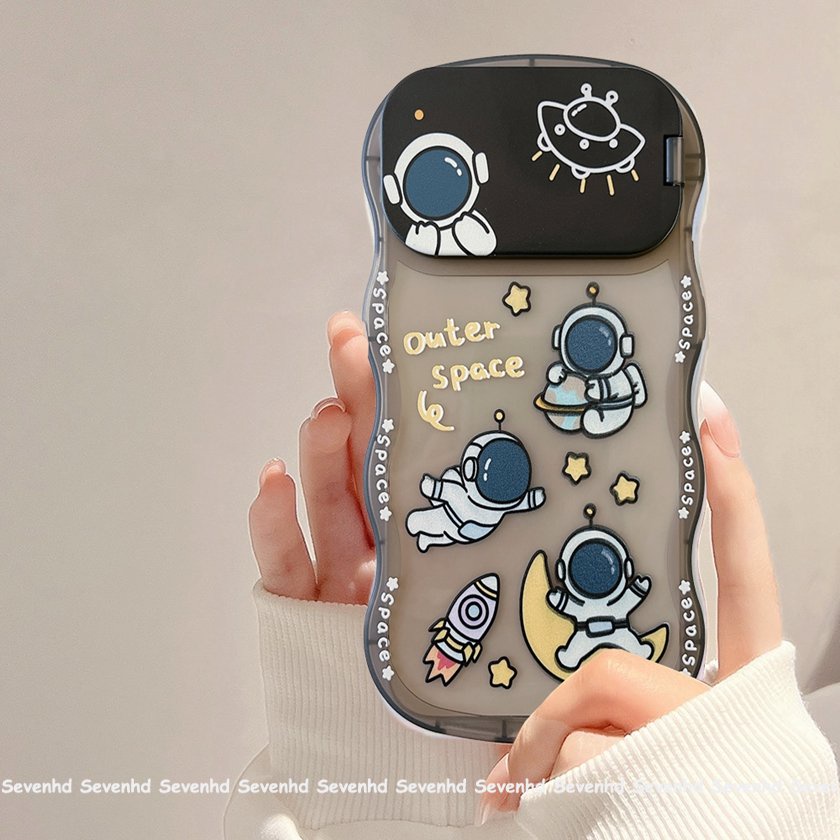 Ốp Điện Thoại Mềm In Hình Phi Hành Gia Hoạt Hình Có Giá Đỡ Gương Trang Điểm Cho iPhone 14 13 12 11 Pro Max Xs Max Xr X