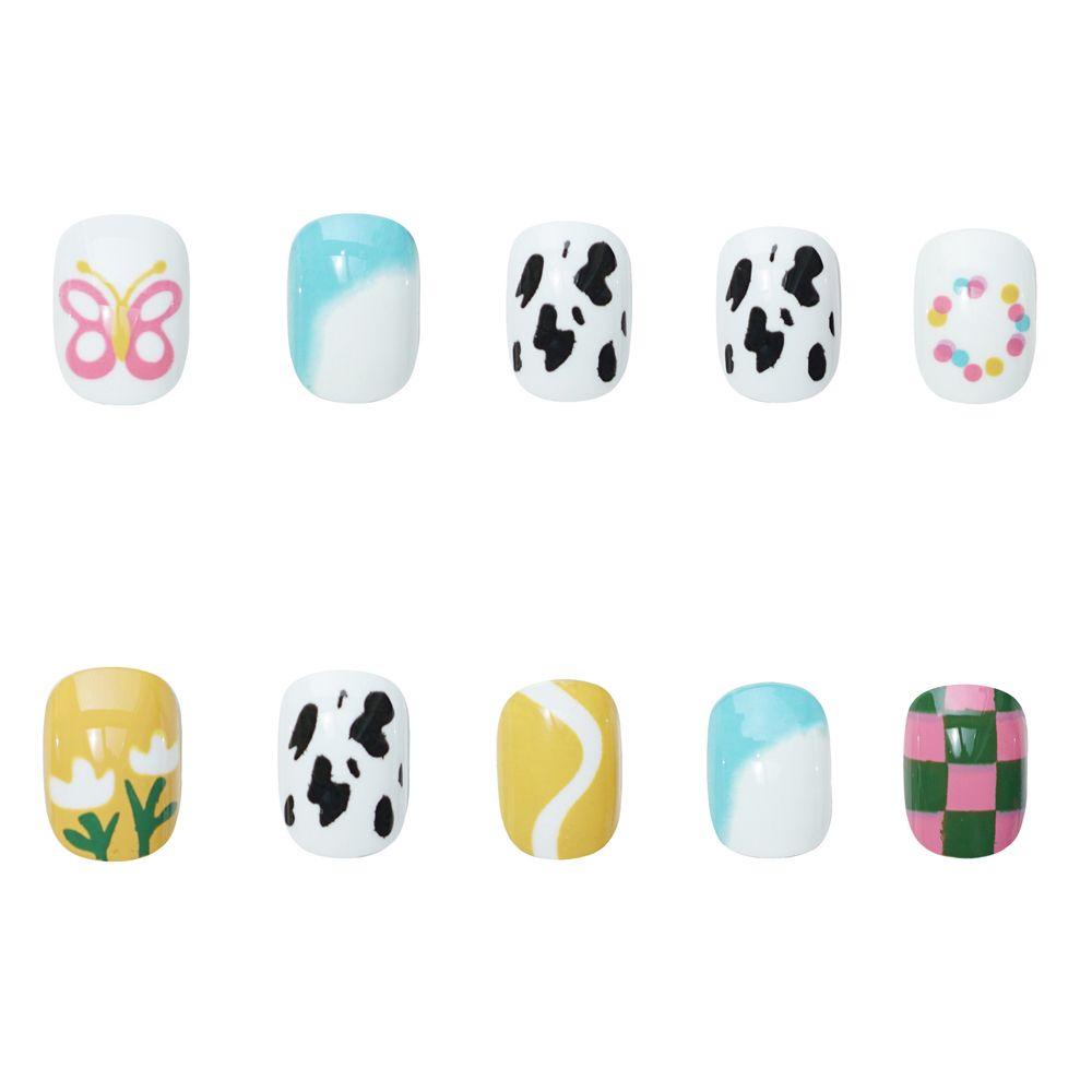 MIHAN1 Bộ Móng Tay Giả Ngắn Hình Tròn Che Phủ Toàn Diện