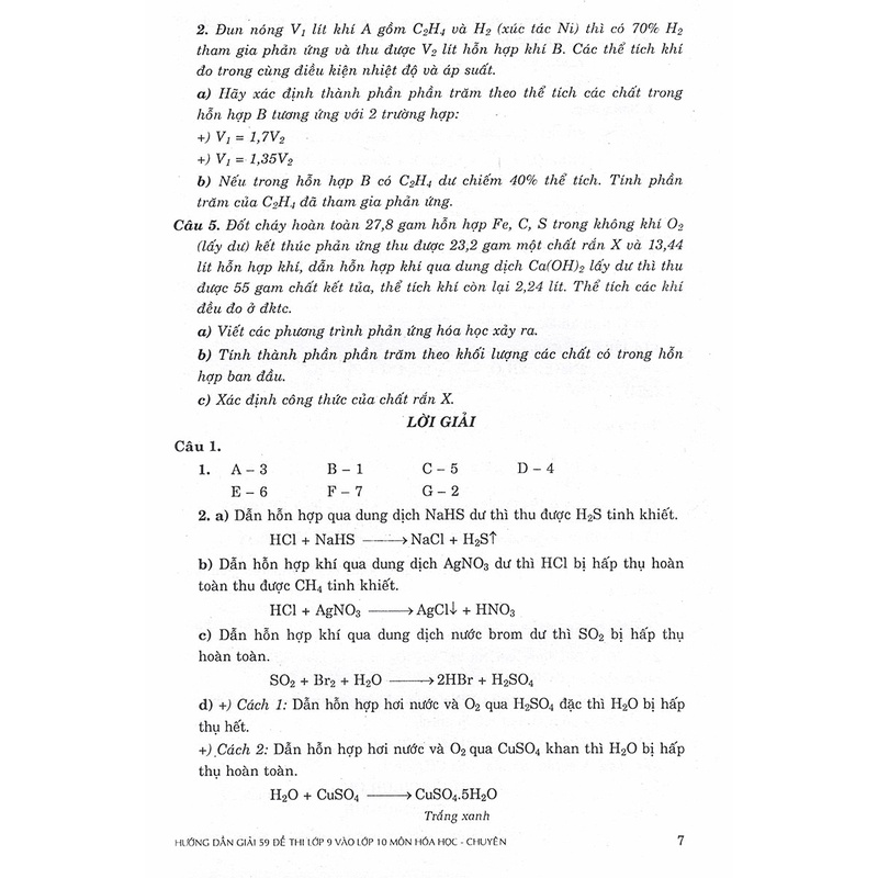 Sách Hướng Dẫn Giải 59 Đề Thi Lớp 9 Vào Lớp 10 Môn Hóa Học Các Trường Chuyên - Lớp Chuyên Bắc - Trung - Nam
