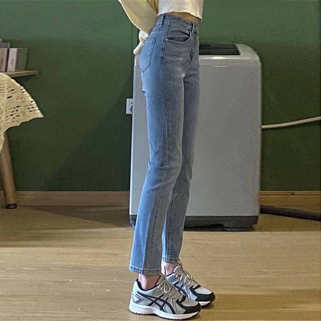 COZOK Quần Jean Ống Đứng Lưng Cao Phong Cách Retro Hàn Quốc