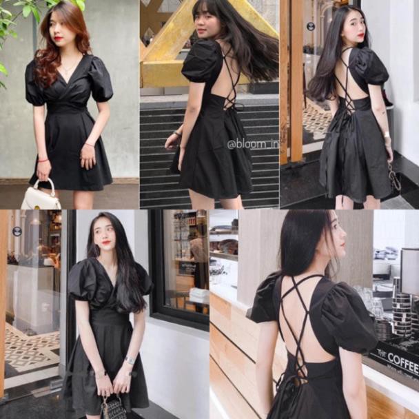 Đầm Trắng Ruen Dress váy xinh dự tiệc from chuẩn xếp li chéo trước ngực cổ V hở lưng đan dây chéo có mút ngực  ྇