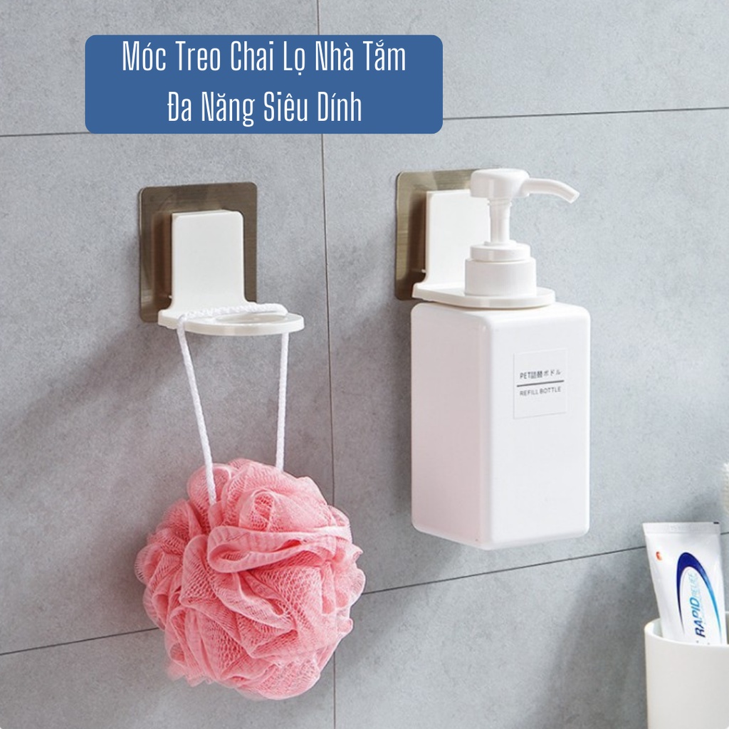 Móc dán treo chai lọ đựng dầu gội, nước rửa tay, sữa tắm thay thế kệ góc tường nhà tắm đa năng