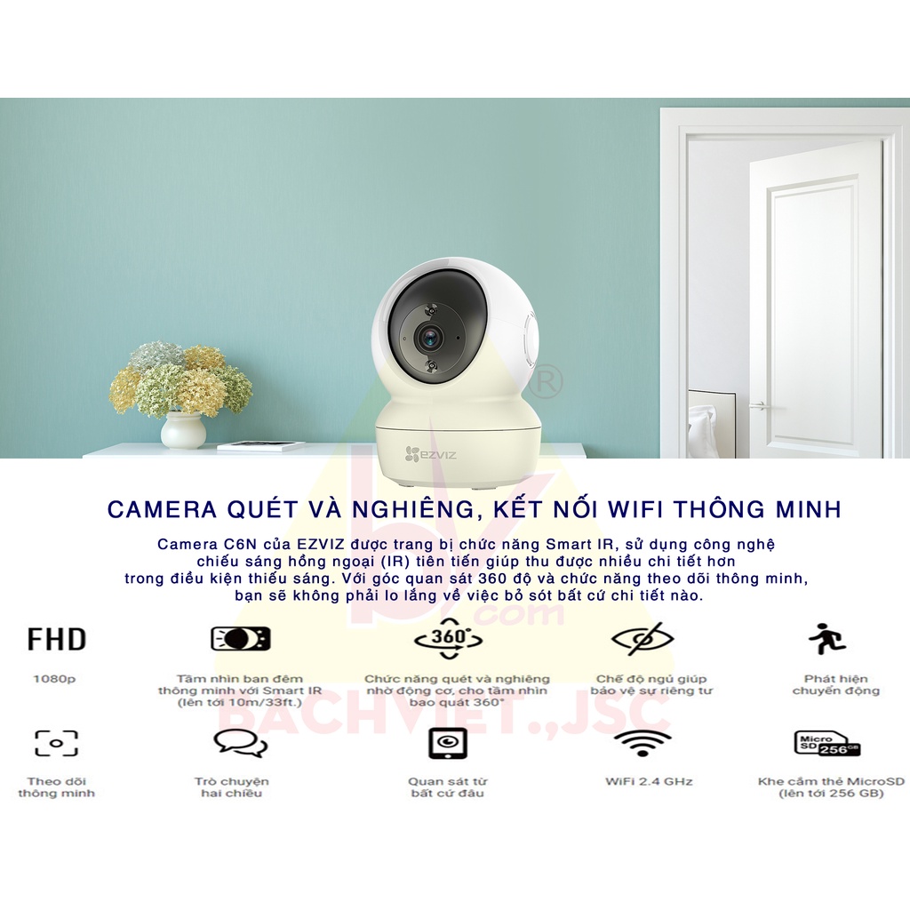Camera Ezviz H6C 2MP Độ phân giải 1080HD - Hàng chính hãng