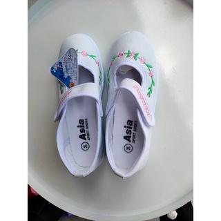 Giày Bata ASIA vải dán trắng thêu hoa cho bé gái size 30-36