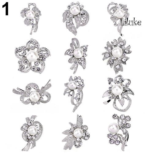 Bộ 12 Ghim Cài Áo Hình Bông Hoa Đính Ngọc Trai Nhân Tạo Thời Trang
