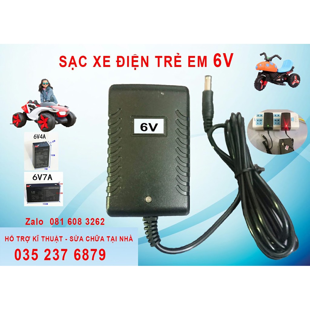 [Sạc Nhanh 6V ] Sạc Xe Điện Trẻ Em 6V – Sạc Ô tô, xe máy điện trẻ em 6V-1000ma ( Đèn báo Xanh Chuyển Đỏ & Tự Ngắt )