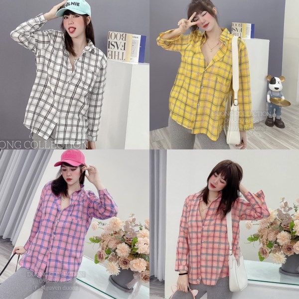 Áo sơ mi nữ NHẬT LINH áo sơ mi kẻ caro dài tay form rộng cá tính trẻ trung - A330