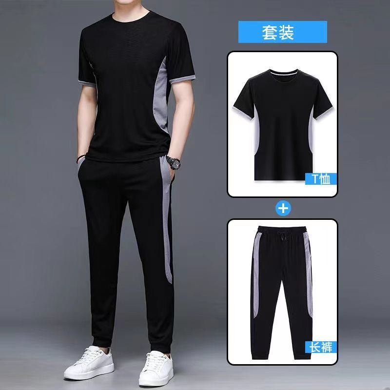 Bộ Đồ Thể Thao Hai Mảnh Áo Tay Ngắn Phối Quần Dài Thời Trang Mùa Hè Cho Nam