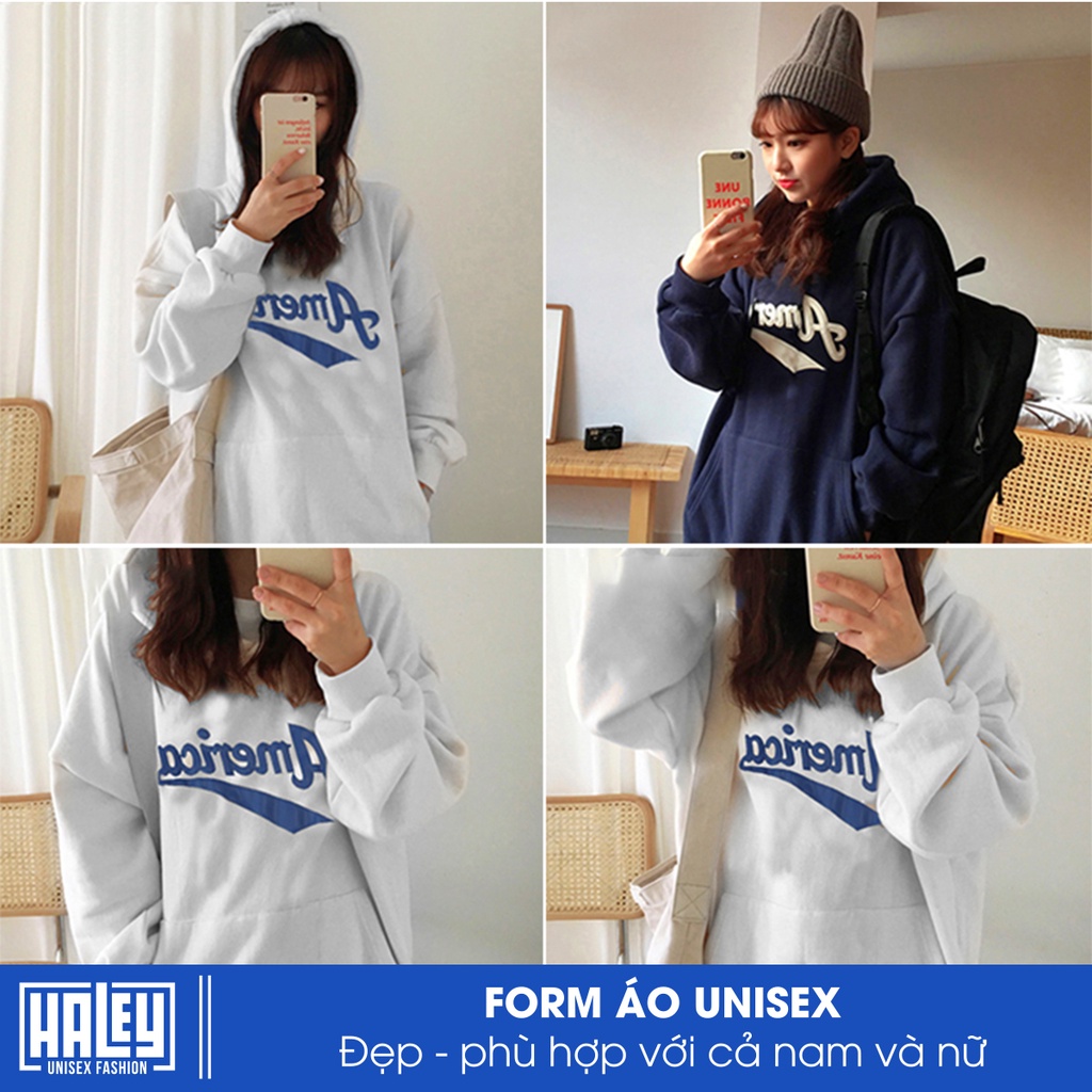 Áo hoodie nam nữ unisex nỉ bông HALEY America Hàn Quốc mã HD208 Chất nỉ đẹp dày - Quà tặng ngẫu nhiên