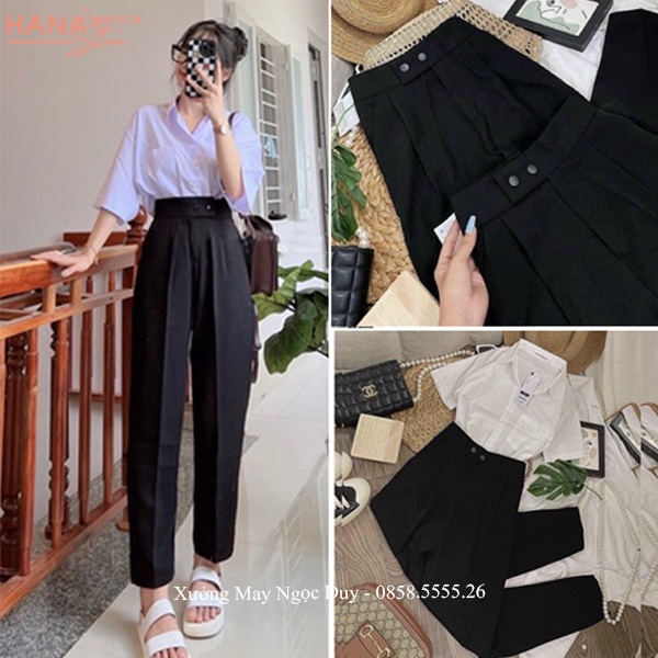 Quần tây nữ đi học 2 cúc bấm lưng cao ống đứng suông dài dáng quần baggy nữ cạp cao học sinh đi học công sở vải dày mềm