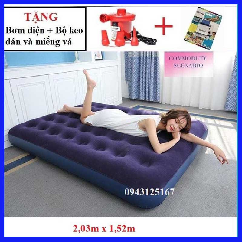 Nệm hơi/Đệm hơi tiện dụng 3 người nằm 67003 Size: 2,03m x 1,52m x 22cm kèm bơm điện